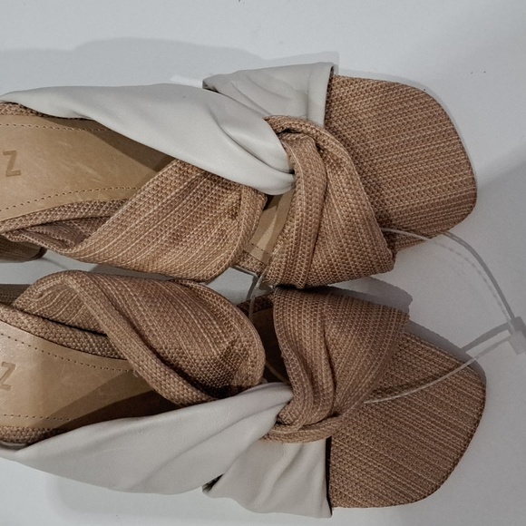 Schutz Wendy Pearl and Beige Leather Color Block High Heel Sandals - Picture 6 of 11